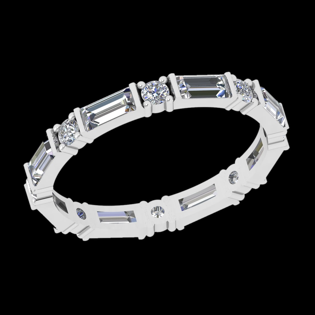 1.40 Ctw VS/SI1 Diamond 10k white Gold Eternity Band Ring (ALL DIAMOND ARE: Total Daimond Weight :-1.40 Ctw (Round & Bug cut ) Color : J-K Clarity : VS/SI1 Setting : Prong Metal Weight : Approx 1.90 gram 10k White Gold Eternity Band Ring Current Ring Size 6 (ALL DIAMOND ARE L