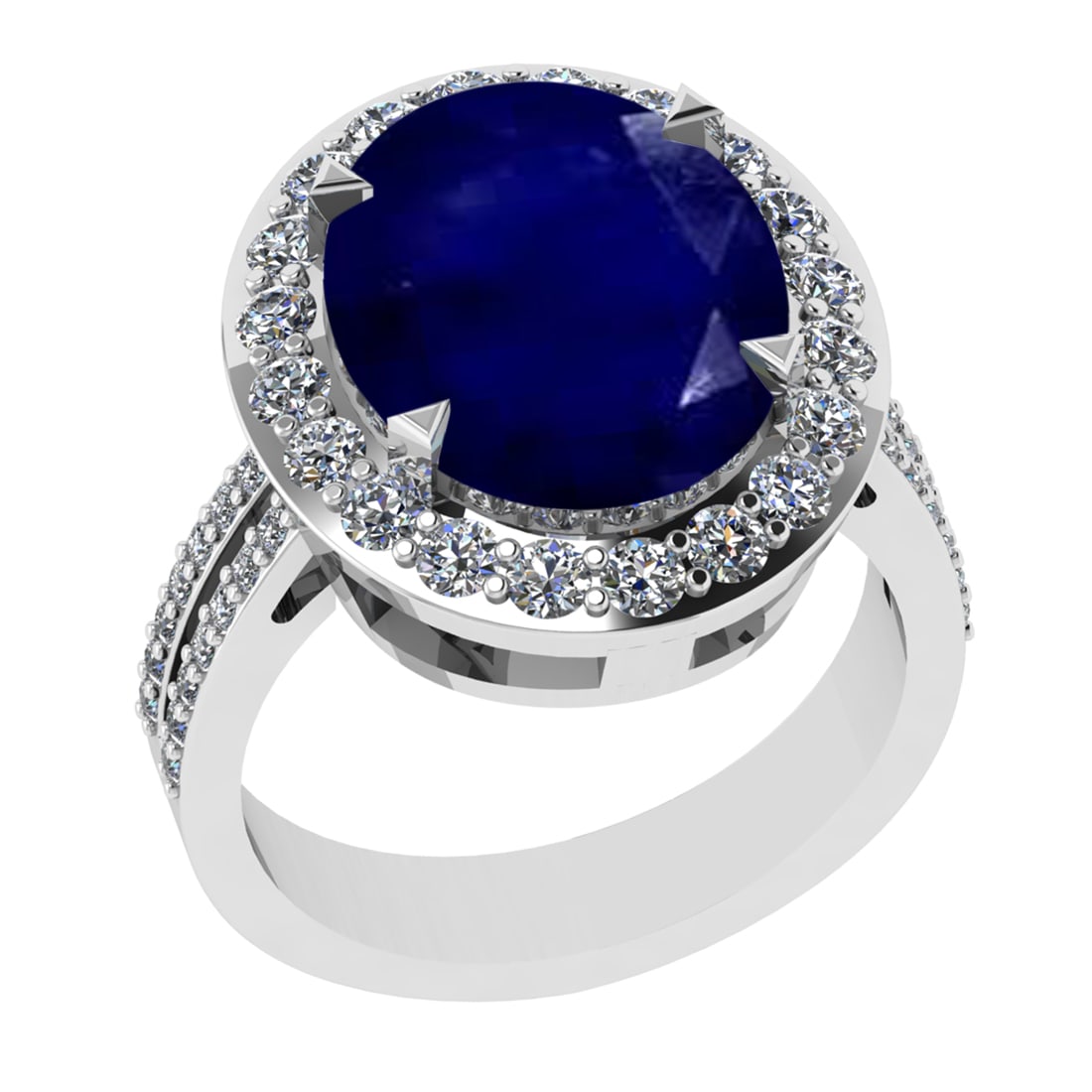 5.55 Ctw VS/SI1 Blue Sapphire And Diamond 14K White Gold Engagement Ring: Center Stone Weight : 5.10 Ctw ( Oval Cut ) Center Stone Color : Blue Sapphire Stone Setting : Prong Side Diamond Weight Of Ctw0.45 Ctw Side Stone Color : G-H Stone Clarity : VS/SI1 Stone Setting : Pr