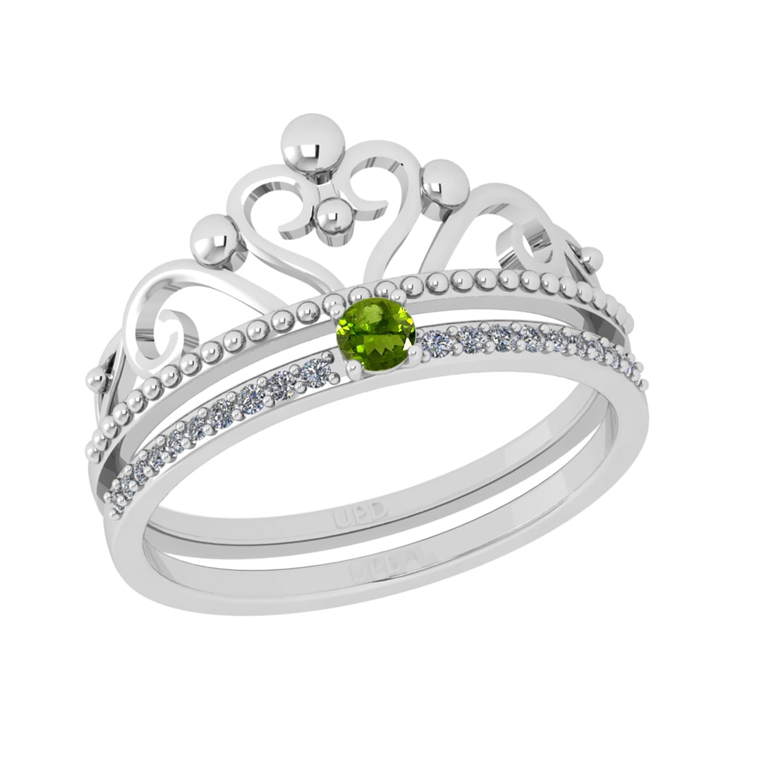 0.23 Ctw VS/SI1 Peridot and Diamond Set 10K white Gold Engagement Ring (ALL: Center Stone Weight :-0.11 Ctw ( Round Cut) Center Stone Color :-Peridot Center Stone Setting : Prong Side Diamond Weight Of Ctw 0.12 Ctw Color : J-K Clarity : VS/SI1 Daimond Setting : Prong Metal Wei