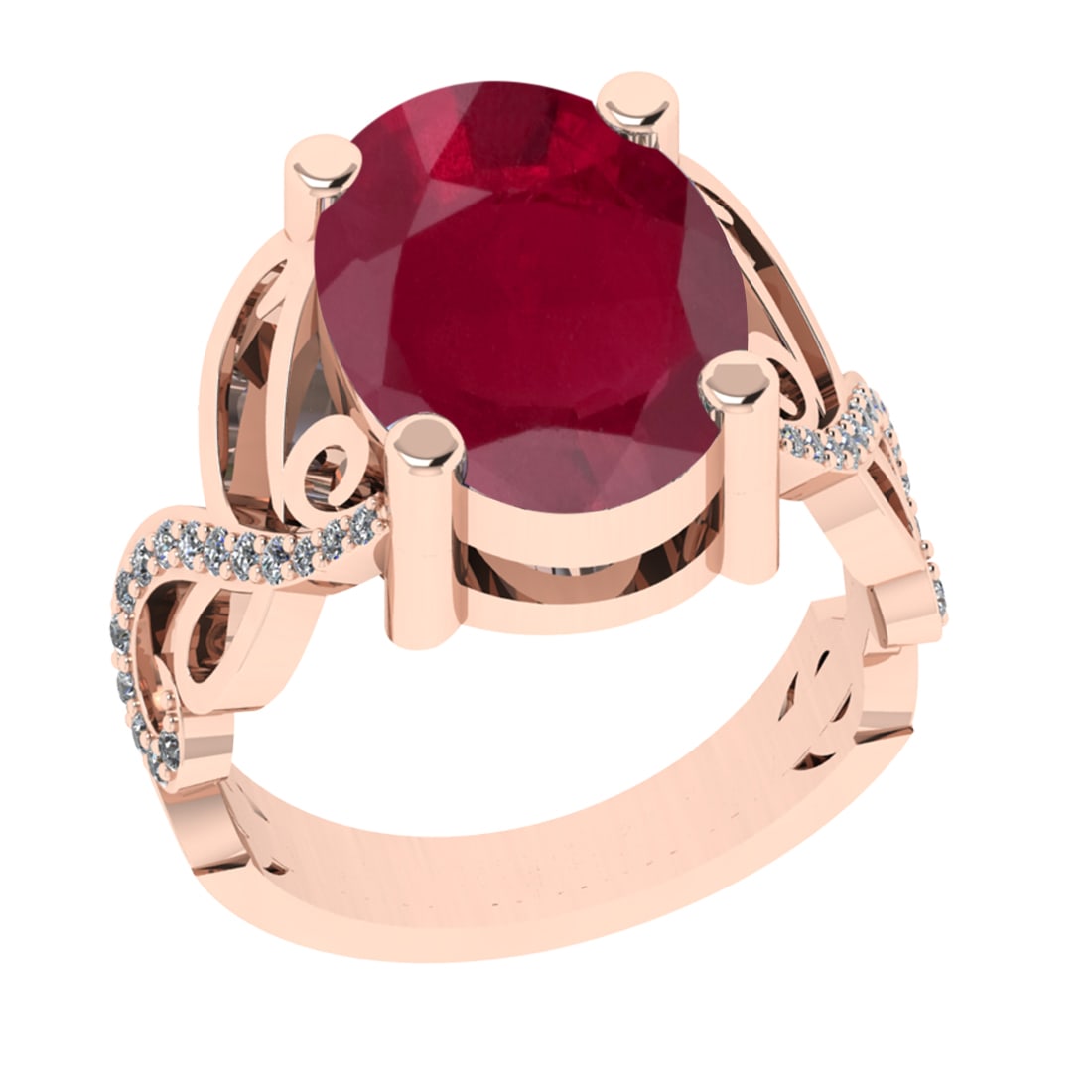 3.68 Ctw VS/SI1 Ruby and Diamond Prong Set 14K Rose Gold Engagement Ring (A: Center Stone Weight : 3.50 Ctw (Oval Cut) Center Stone Color : Ruby Setting : Prong Side Weight Of Ctw 0.18 Ctw Color : J-K Clarity : VS/SI1 Stone Setting : Prong Metal Weight : Approx 7.10 gram 14K R