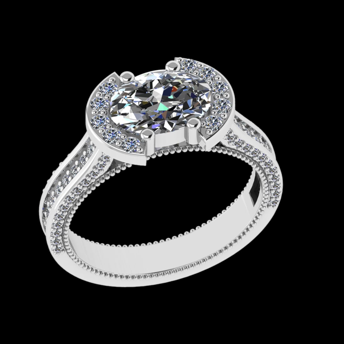 2.11 Ctw VS/SI1 Diamond 10k white Gold Engagement Ring (ALL DIAMOND ARE LAB: Center Daimond Weight :-1.41 Ctw ( Oval Cut) Color : J-K Clarity : VS/SI1 Side Diamond Weight Of Ctw 0.70 Ctw Color : J-K Clarity : VS/SI1 Daimond Setting : Prong Metal Weight : Approx 6.06 gram 10k W