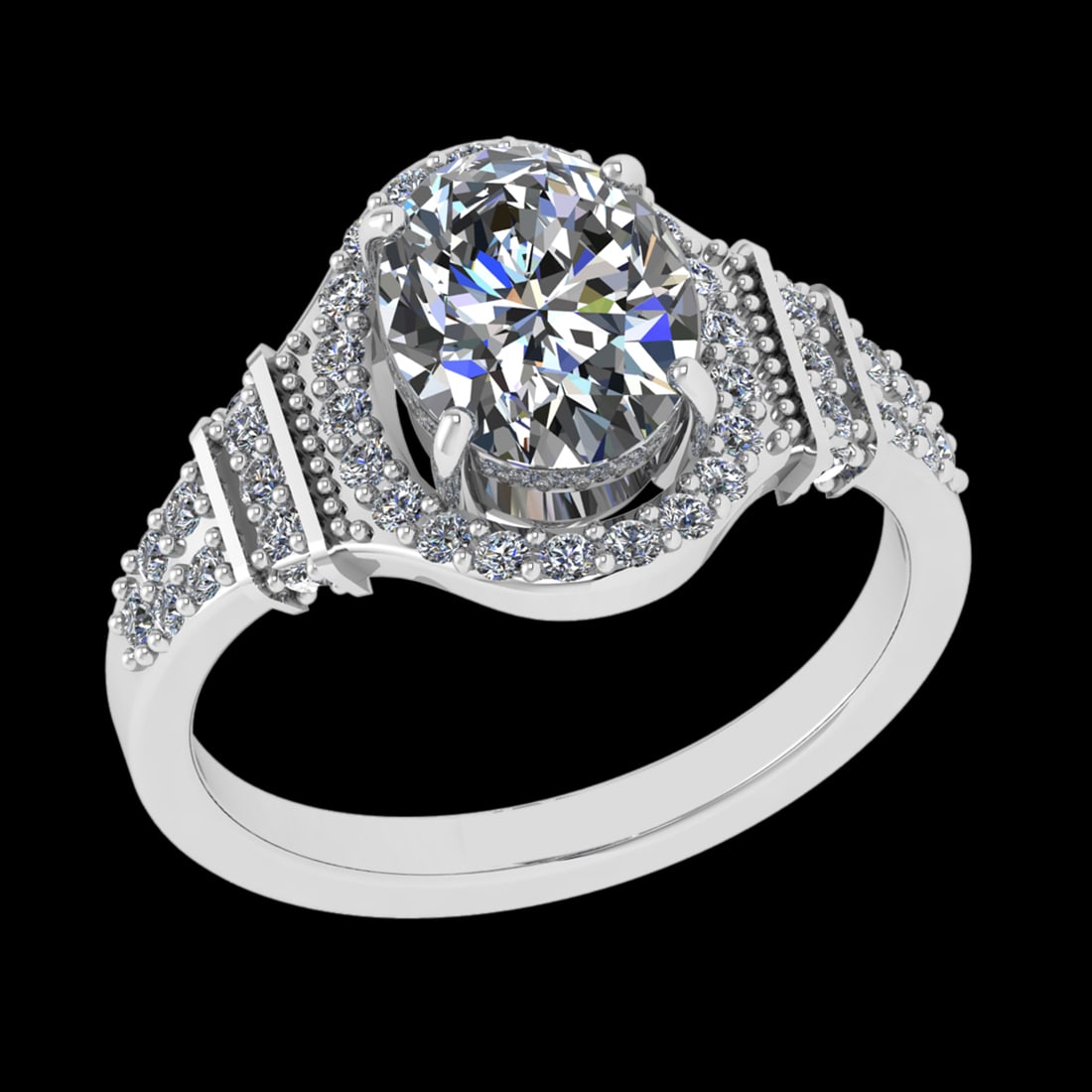 2.45 Ctw VS/SI1 Diamond Prong Set 10k white Gold Engagement Ring (ALL DIAMO: Center Daimond Weight :-2.00 Ctw ( Oval Cut) Color : J-K Clarity : VS/SI1 Side Diamond Weight Of Ctw 0.45 Ctw Color : J-K Clarity : VS/SI1 Daimond Setting : Prong Metal Weight : Approx 4.33 gram 10k W