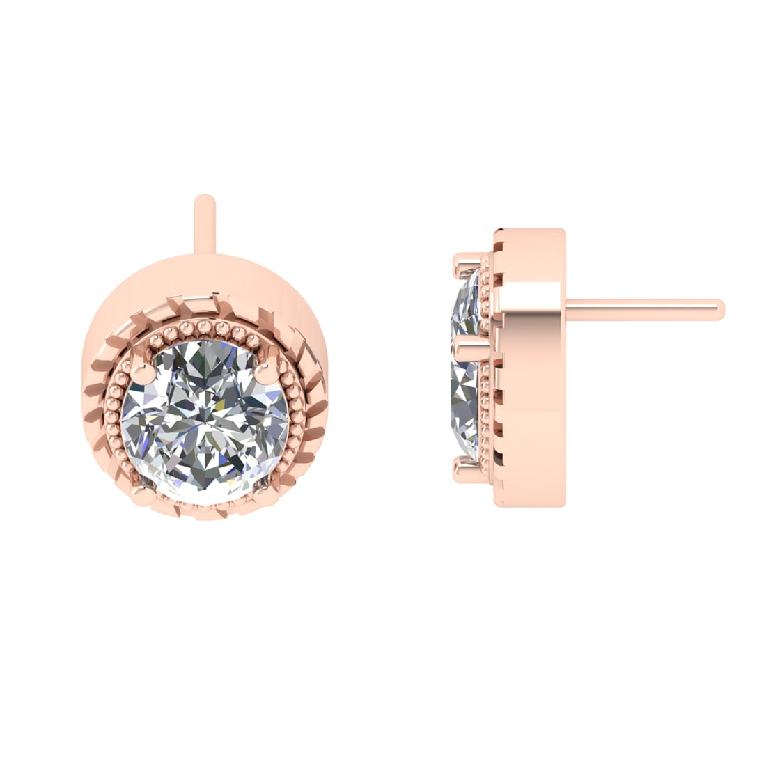 2.50 Ctw SI2/SI1 Diamond Prong Set 14k Rose Gold Studs Earrings (ALL DIAMON (1 of 1)