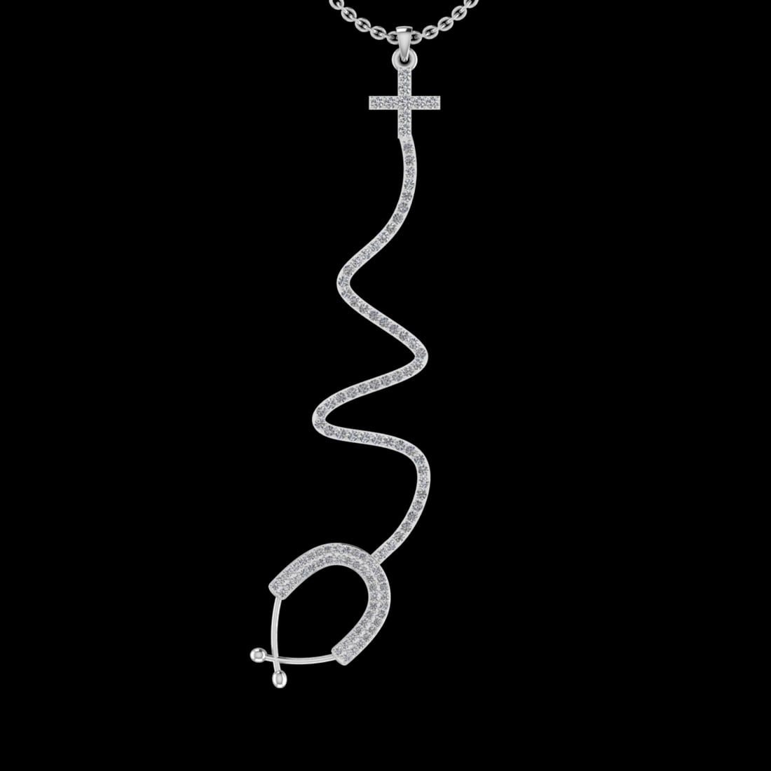 0.87 Ctw VS/SI1 Diamond 10K White Gold Veterinary Doctor theme Pendant (ALL: Total Diamond Weight :-0.87 Ctw (Round cut) Color :- J-K Clarity : VS/SI1 Setting : Prong Metal Weight : Approx 5.90gram 10K White Gold Veterinary Doctor theme Pendant (ALL DIAMOND ARE LAB GROWN ) #3S