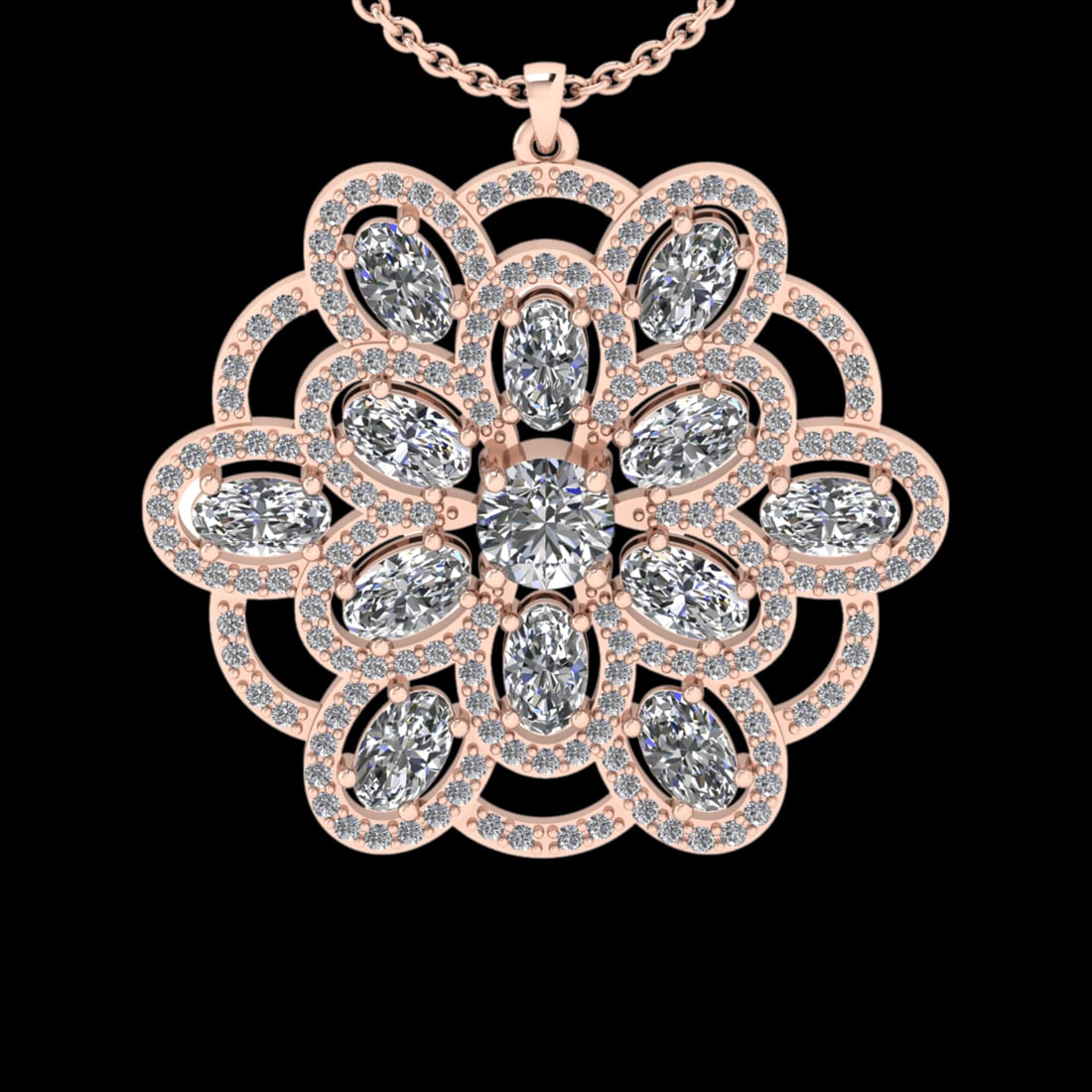 4.28 Ctw VS/SI1 Diamond 18K Rose Gold Necklace (ALL DIAMOND ARE LAB GROWN ): Center Diamond Weight :- 3.50 Ctw (Round & Oval cut) Color :- G-H Clarity : VS/SI1 Center Stone Setting : Prong Side Diamond Weight Of Ctw 0.78 Ctw Color : G-H Clarity : VS/SI1 Stone Setting : Prong M