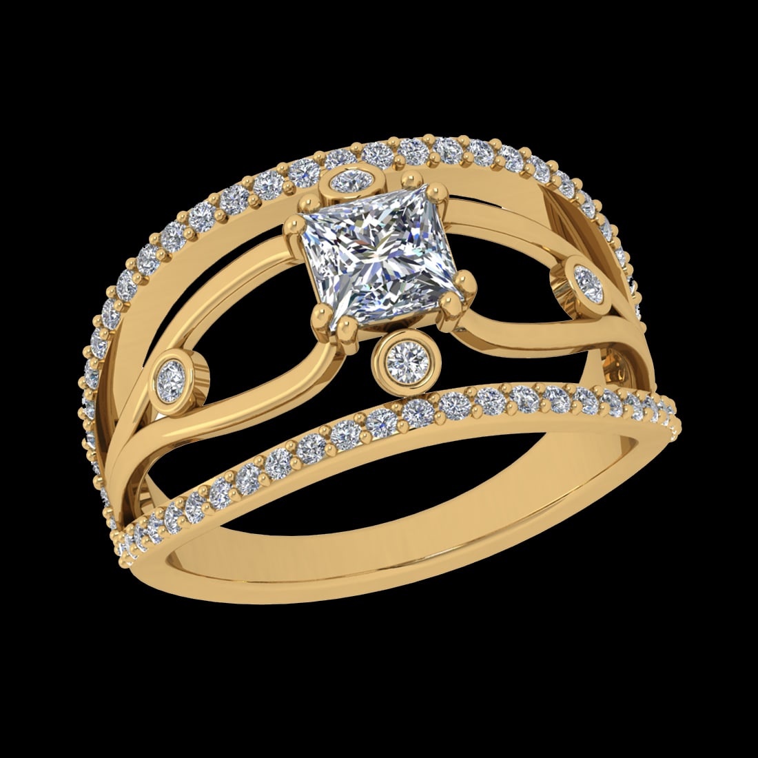 1.27 Ctw VS/SI1 Diamond 10k Yellow Gold Engagement Ring (ALL DIAMOND ARE LA: Center Daimond Weight :-0.75 Ctw ( Princess Cut) Color : J-K Clarity : VS/SI1 Side Diamond Weight Of Ctw 0.52 Ctw Color : J-K Clarity : VS/SI1 Daimond Setting : Prong Metal Weight : Approx 4.91 gram 1