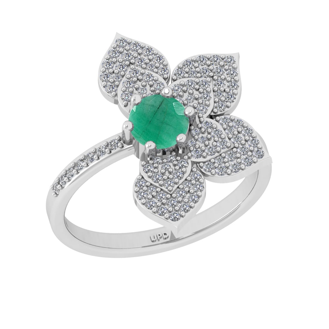 0.92 Ctw VS/SI1 Emerlad and Diamond Prong Set 14K White Gold Engagement Rin: Center stone Weight :-: 0.50 Ctw ( Round Cut) Color :- Emerlad Center Stone Setting : Prong Side Diamond Weight Of Ctw 0.42 Ctw Color : J-K Clarity : VS/SI1 Stone Setting : Prong Metal Weight : Approx