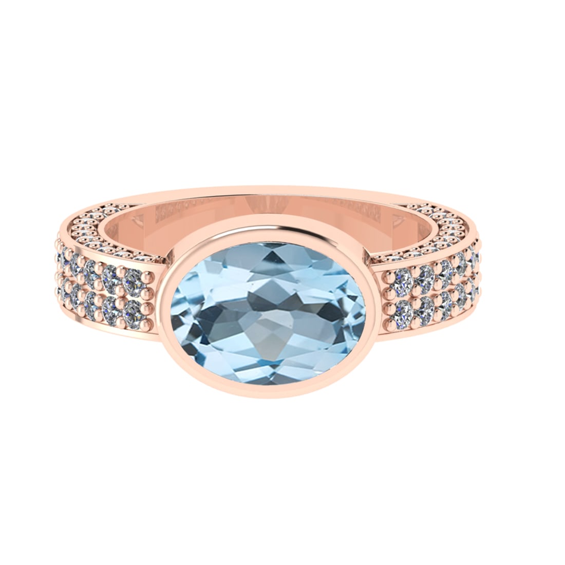 2.96 Ctw VS/SI1 Blue Topaz and Diamond Set 10K Rose Gold Engagement Ring (A: Center Stone Weight :-2.00 Ctw ( Oval Cut) Center Stone Color :-Blue Topaz Center Stone Setting : Prong Side Diamond Weight Of Ctw 0.96 Ctw Color : J-K Clarity : VS/SI1 Daimond Setting : Prong Metal W