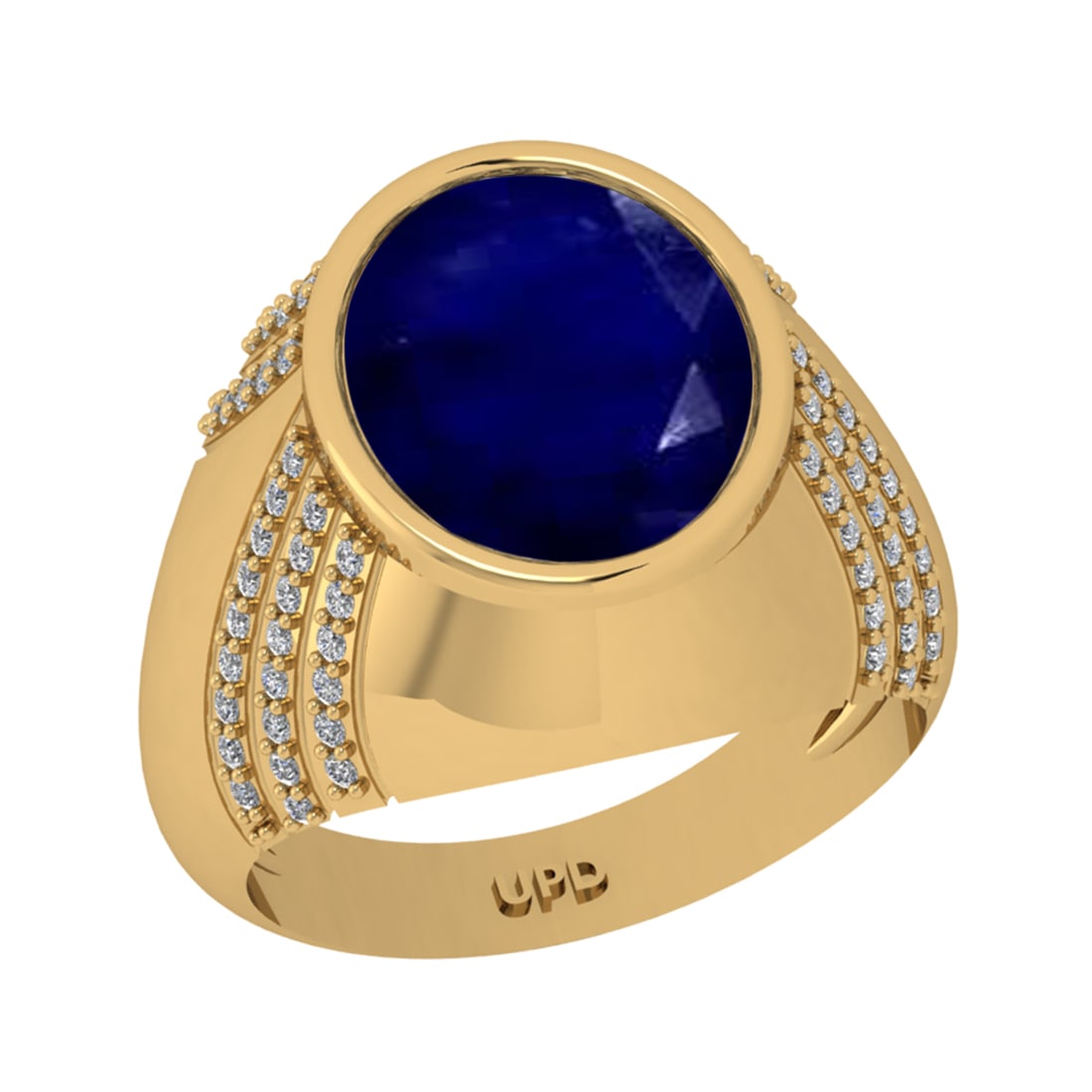 5.15 Ctw VS/SI1 Blue Sapphire And Diamond 14K Yellow Gold Engagement Ring: Center Stone Weight : 4.80 Ctw (Oval Cut ) Center Stone Color : Blue Sapphire Stone Setting : Prong Side Diamond Weight Of Ctw 0.35 Ctw Side Stone Color : G-H Stone Clarity : VS/SI1 Stone Setting : Pr