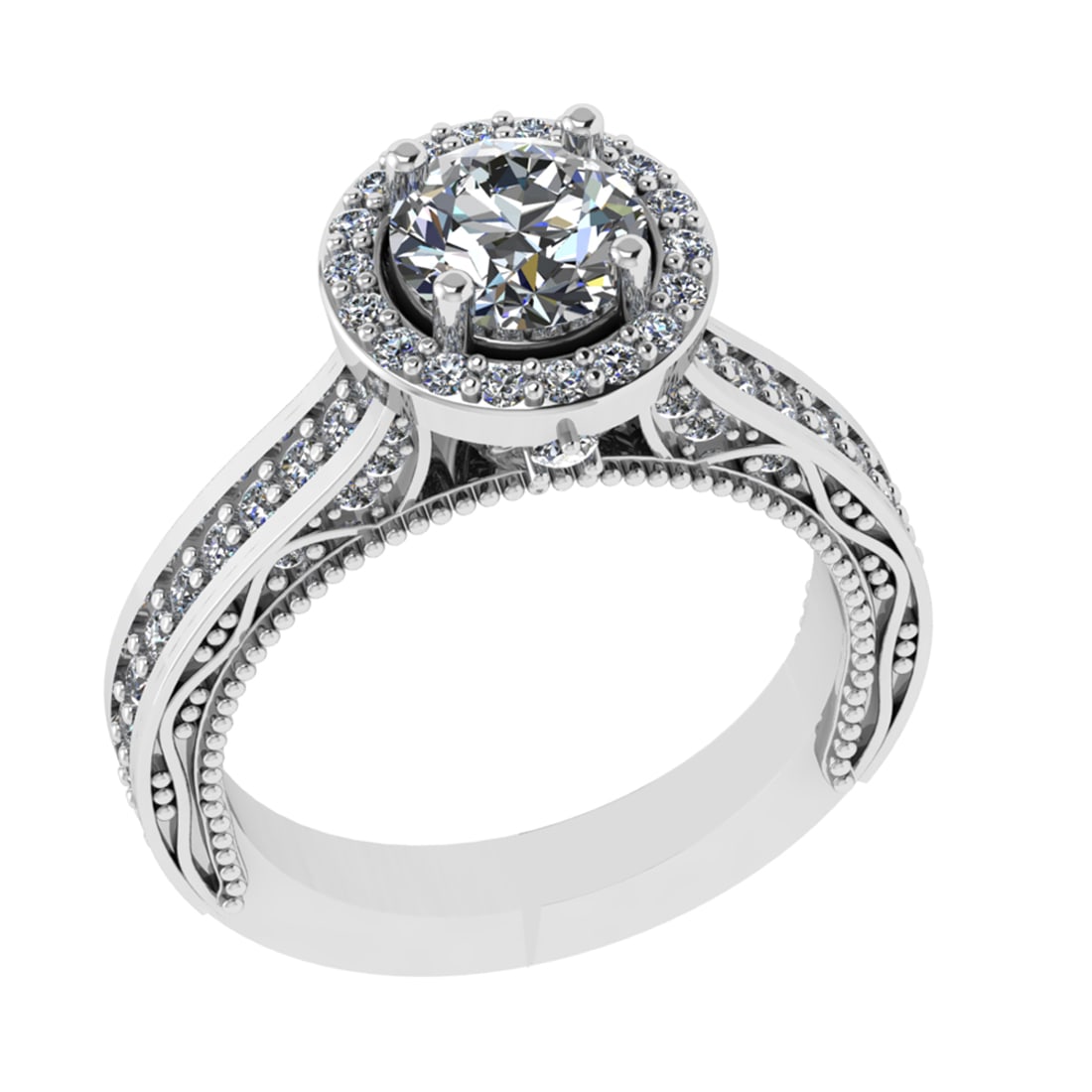 1.74 Ctw VS/SI1 Diamond Prong Set 18k White Gold Engagement Ring: Center Diamond Weight :-1.10 Ctw ( Round cut) Color :- G-H Clarity : VS/SI1 Center Stone Setting : Prong Side Diamond Weight Of Ctw 0.64 Ctw Color : G-H Clarity : VS/SI1 Stone Setting : Prong Metal We