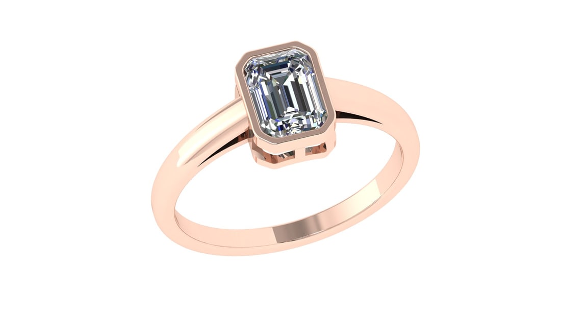 1.10 Ctw SI2/SI1 Diamond Bezel Set 14k Rose Gold Solitaire Ring: Center Daimond Weight :-1.10 Ctw ( Emerald Cut) Color : G-H Clarity : SI2/SI1 Daimond Setting : Bezel Metal Weight : Approx 2.80 gram 14k Rose Gold Solitaire Ring Current Ring Size 6 (ALL DIAMOND ARE