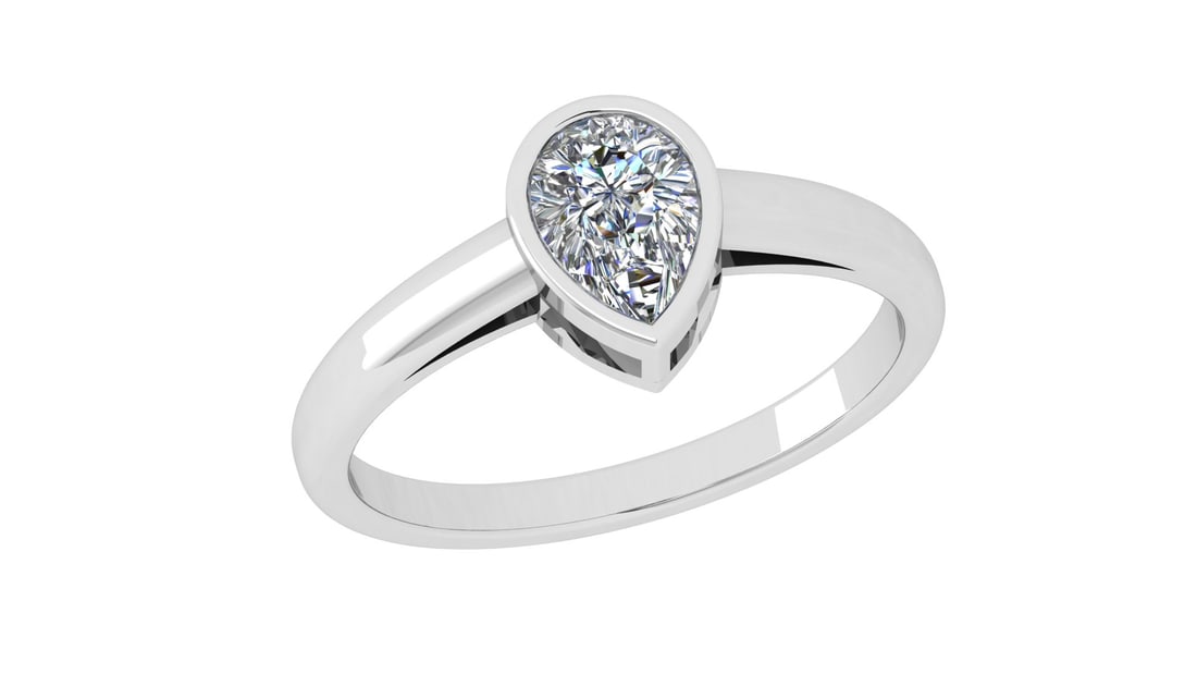 0.75 Ctw SI2/SI1 Diamond Bezel Set 14k white Gold Solitaire Ring: Center Daimond Weight :-0.75 Ctw ( Pear Cut) Color : G-H Clarity : SI2/SI1 Daimond Setting : Bezel Metal Weight : Approx 3.40 gram 14k White Gold Solitaire Ring Current Ring Size 6 (ALL DIAMOND ARE LA