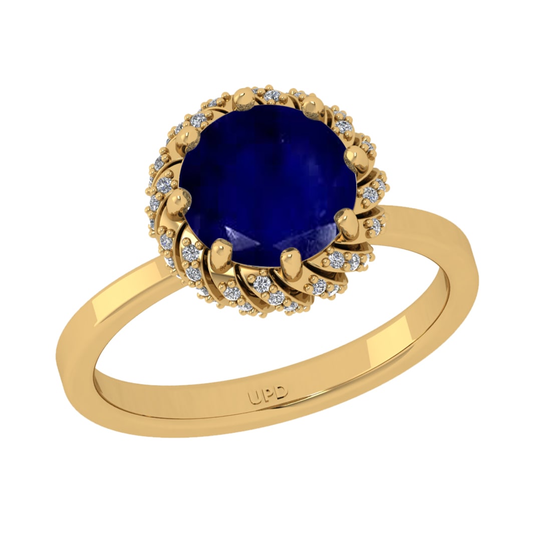2.25 Ctw VS/SI1 Blue sapphire and Diamond Prong Set 14K Yellow Gold Engagem: Center stone Weight :-: 2.00 Ctw ( Round Cut) Color :- Blue sapphire Center Stone Setting : Prong Side Diamond Weight Of Ctw 0.25 Ctw Color : J-K Clarity : VS/SI1 Stone Setting : Prong Metal Weight :