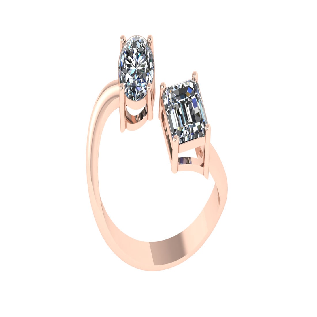 1.25 Ctw SI2/SI1 Diamond Prong Set 14K Rose Gold Toi et Moi Two-Stone Engag: Total Daimond Weight :-1.25 Ctw ( Oval & Emerlad cut ) Color : G-H Clarity : SI2/SI1 Setting : Prong Metal Weight : Approx 2.80 gram 14K Rose Gold Toi et Moi Two-Stone Engagement Ring Currnet Ring Siz