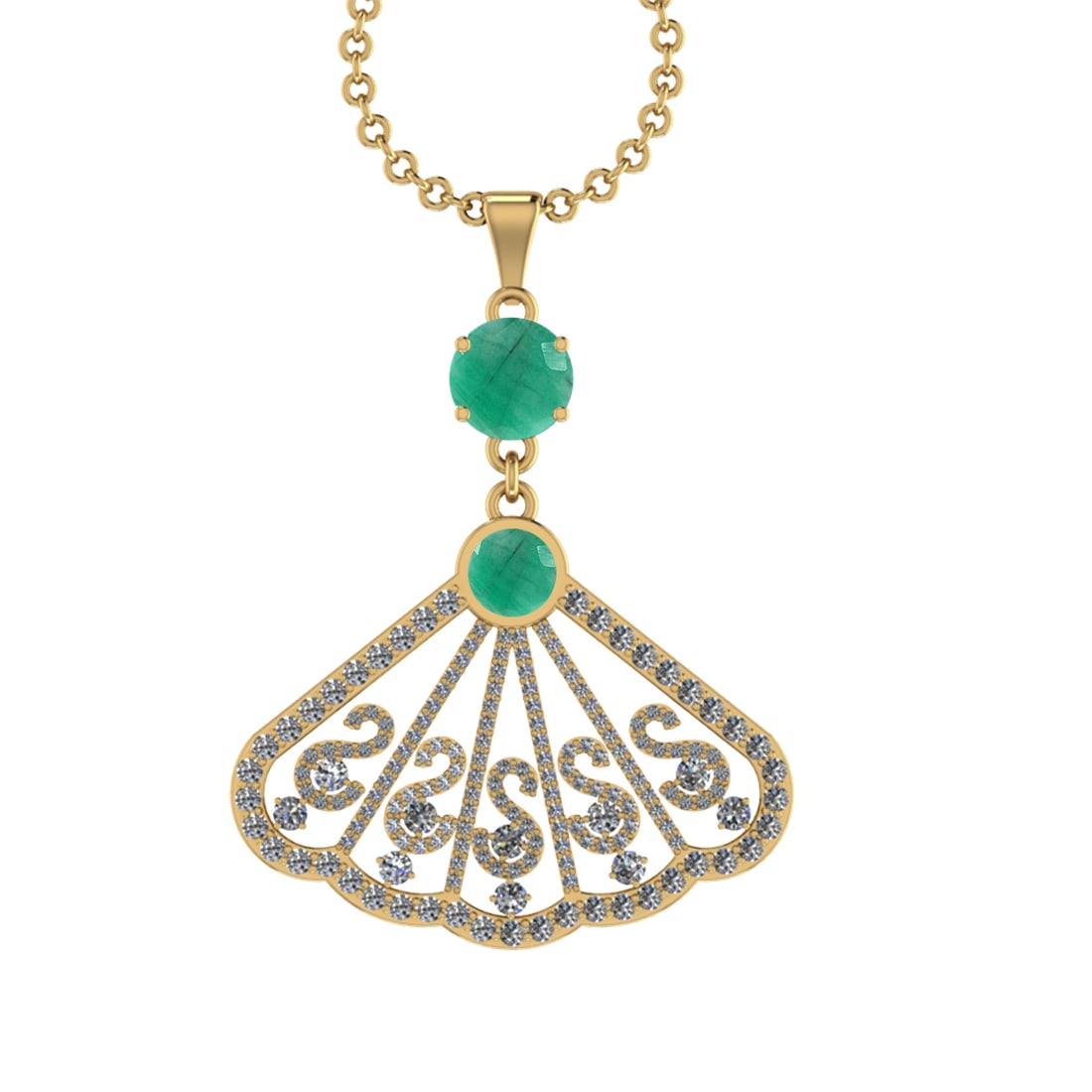3.33 Ctw VS/SI1 Emerald and Diamond14K Yellow Gold Necklace (ALL DIAMOND AR: Center Stone Weight : 1.75 Ctw (2pec Round Cut) Center Stone Color :-Emerald Center Stone Setting : Prong Side Diamond Weight Of Ctw 1.58 Ctw Color : J-K Clarity : VS/SI1 Stone Setting : Prong Metal W