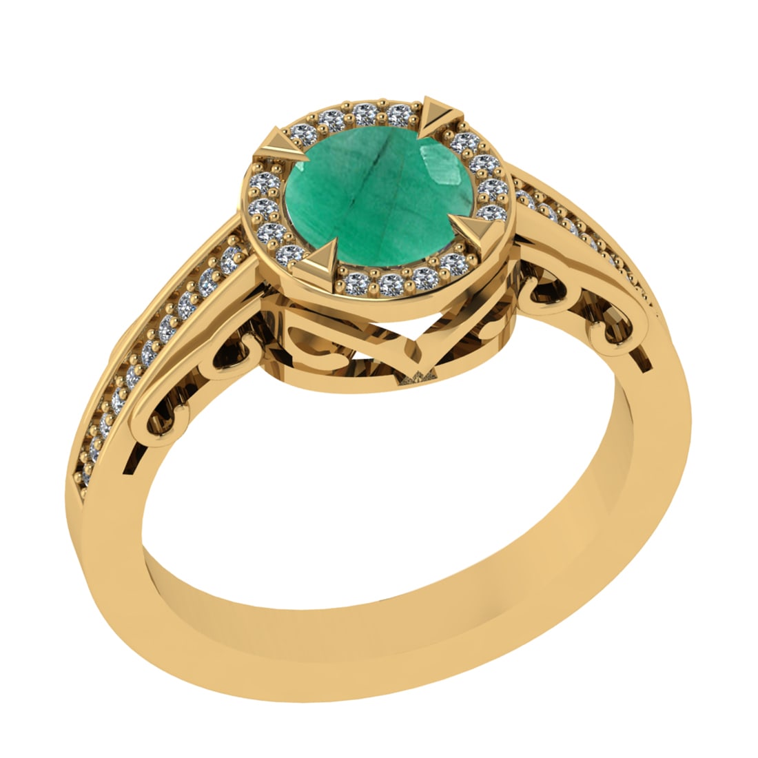 1.02 Ctw VS/SI1 Emerald and Diamond 14k Yellow Gold Engagement Ring: Center Stone Weight :-0.84 Ctw ( Round Cut) Center Stone Color :-Emerald Center Stone Setting : Prong Side Diamond Weight Of Ctw :- 0.18 Ctw Color : J-K Clarity : VS/SI1 Daimond Setting : Prong Metal