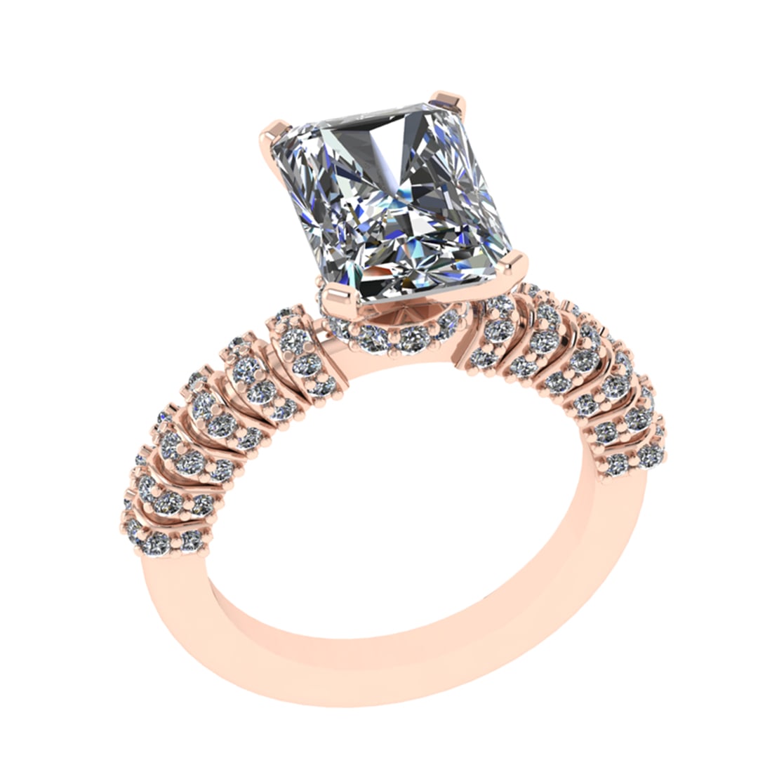 3.79 Ctw VS/SI1 Diamond 14k Rose Gold Engagement Ring (ALL DIAMOND ARE LAB: Center Daimond Weight :-2.80 Ctw ( Emerald Cut) Color : G-H Clarity : VS/SI1 Side Diamond Weight Of Ctw 0.99 Ctw Color : G-H Clarity : VS/SI1 Daimond Setting : Prong Metal Weight : Approx 5.25 gram 14