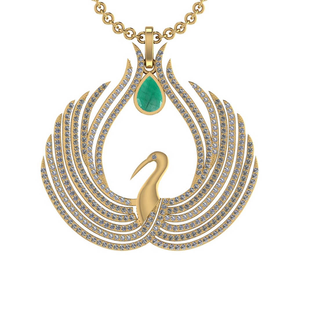 7.52 Ctw VS/SI1 Emerald and Diamond 14K Yellow Gold Pendant (ALL DIAMOND AR: Center Stone Weight :-2.00 Ctw ( Pear Cut) Color :- Emerald Setting : Prong Side Diamond Weight Of Ctw 5.52 Ctw Color : J-K Clarity : VS/SI1 Stone Setting : Prong Metal Weight : Approx 17.90 gram 14K