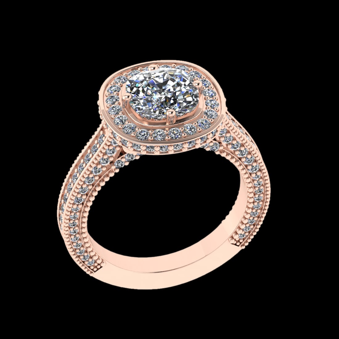 2.70 Ctw VS/SI1 Diamond Prong Set 18k Rose Gold Engagement Ring: Center Daimond Weight :-1.30 Ctw ( Round Cut) Color : G-H Clarity : VS/SI1 Side Diamond Weight Of Ctw 1.40 Ctw Color : G-H Clarity : VS/SI1 Daimond Setting : Prong Metal Weight : Approx 7.64 gram 18k