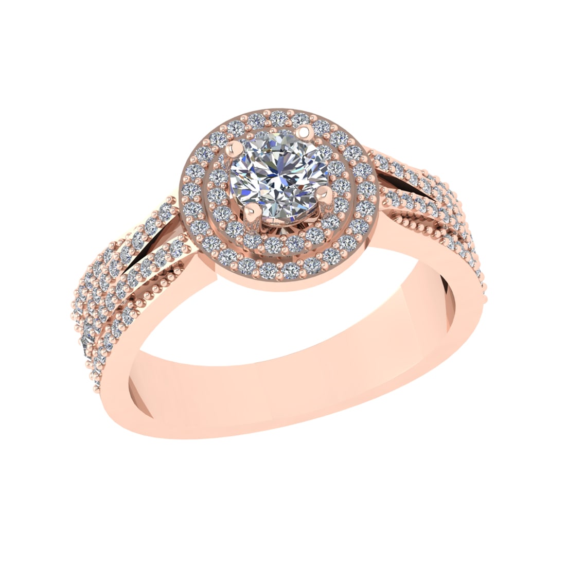 1.05 Ctw SI2/SI1 Diamond Prong Set 14k Rose Gold Engagement Halo Ring (1 of 2)
