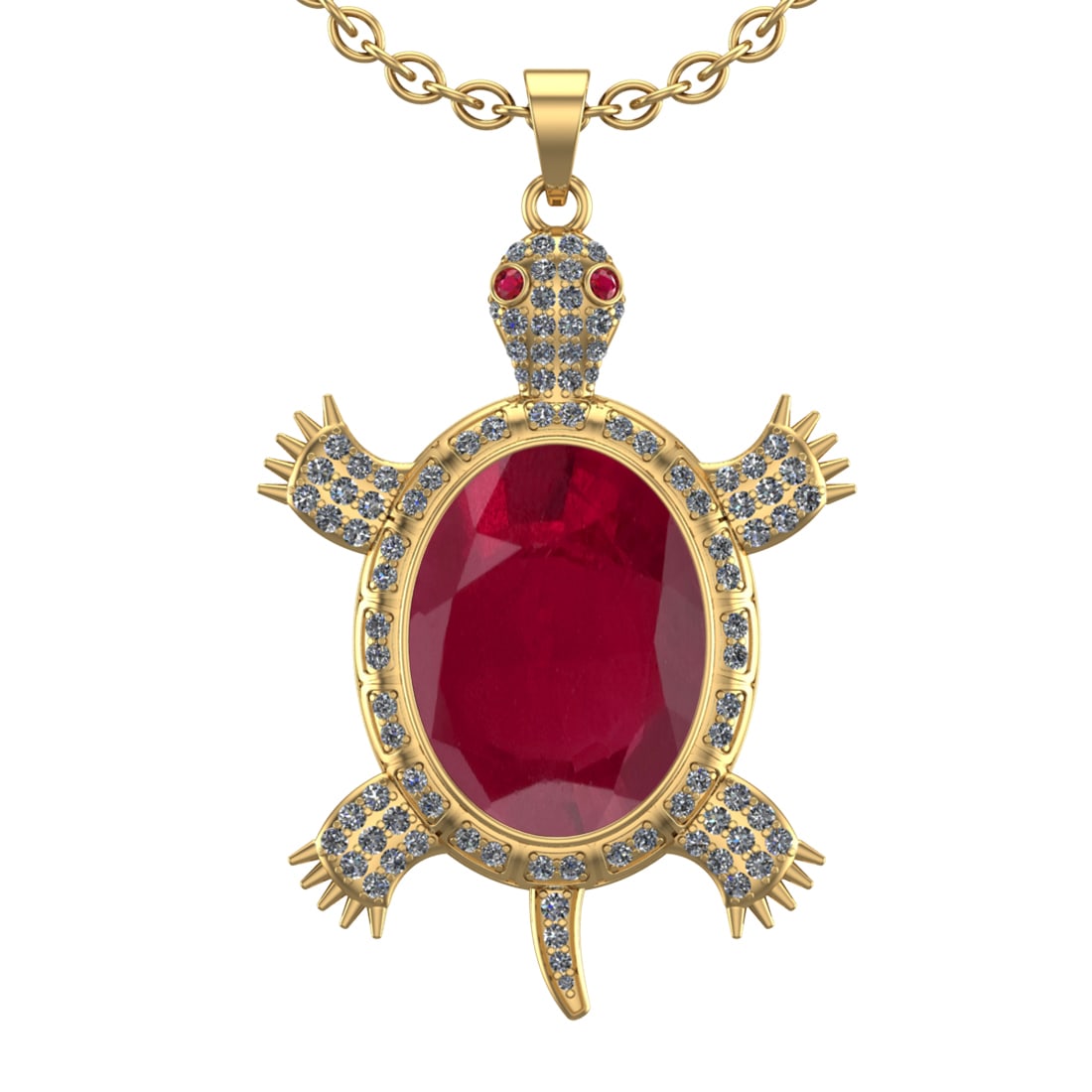 9.20 Ctw VS/SI1 Ruby and Diamond 14K Yellow Gold Pendant (ALL DIAMOND ARE L: Center stone Weight :-8.00 Ctw ( Oval Cut) Center Stone Color :- Ruby Center Stone Setting : Prong Side Diamond Weight Of Ctw 1.20 Ctw Color : G-H Clarity : VS/SI1 Stone Setting : Prong Metal Weight :
