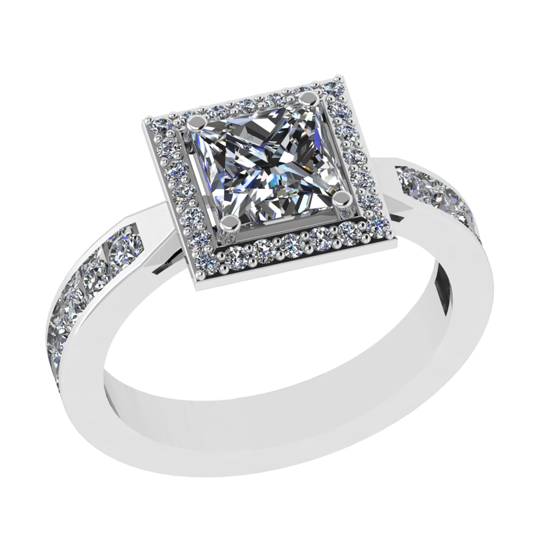 1.67 Ctw VS/SI1 Diamond Prong Set 18k White Gold Engagement Ring: Center Diamond Weight :-1.05 Ctw ( Princess cut) Color :- G-H Clarity : VS/SI1 Center Stone Setting : Prong Side Diamond Weight Of Ctw 0.62 Ctw Color : G-H Clarity : VS/SI1 Stone Setting : Prong Metal