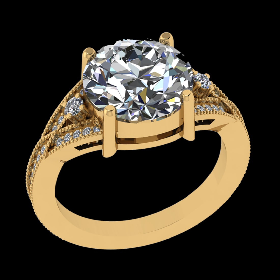 4.26 Ctw VS/SI1 Diamond 10k Yellow Gold Engagement Ring (ALL DIAMOND ARE LA: Center Daimond Weight :-3.87 Ctw ( Round Cut) Color : J-K Clarity : VS/SI1 Side Diamond Weight Of Ctw 0.39 Ctw Color : J-K Clarity : VS/SI1 Daimond Setting : Prong Metal Weight : Approx 5.48 gram 10k