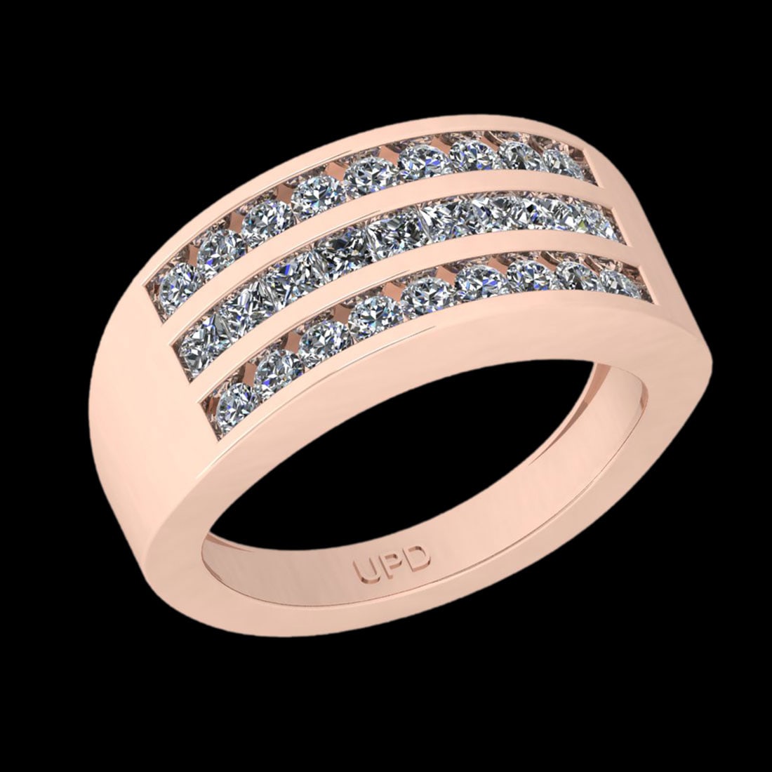 1.17 Ctw VS/SI1 Diamond Style Channel Set 10K Rose Gold Groom s Wedding Ban: Diamond Weight : 1.17 Ctw (Princess & Round Cut ) Diamond Stone Color : J-K Stone Clarity : VS/SI1 Stone Setting : Channel Metal Weight : Approx 7.10 Gram 10K Rose Gold Groom s Wedding Band Ring