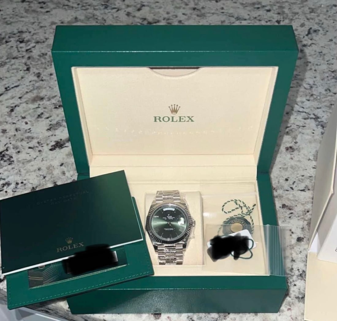Rolex DayDate Green Dial 18k White Gold Comes with Box & Papers (1 of 1)
