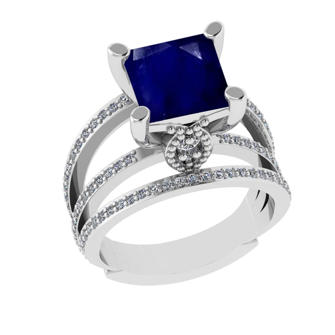 2.70 Ctw VS/SI1 Blue Sapphire And Diamond 14k White Gold Engagement Ring (A: Center Stone Weight : 2.00 Ctw ( Cushion Cut ) Center Stone Color : Blue Sapphire Stone Setting : Prong Side Diamond Weight Of Ctw 0.70 Ctw Side Stone Color : G-H Stone Clarity : VS/SI1 Stone Setting