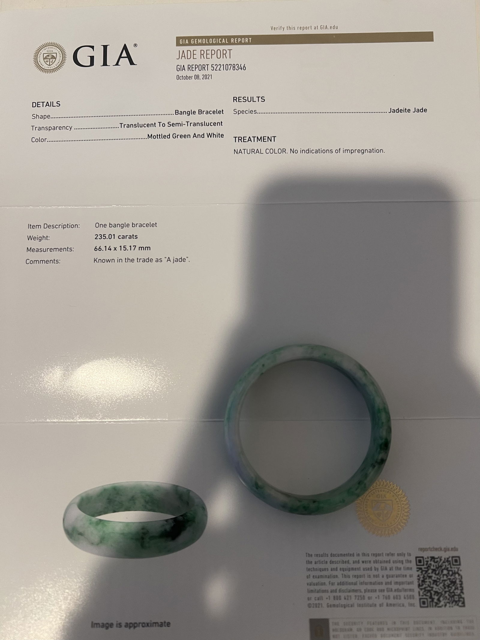 Natural Gia Certified jadeite Jade Bangle - 2
