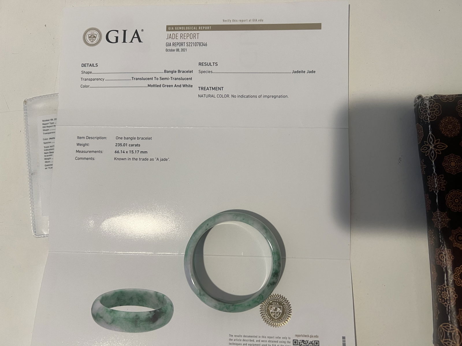 Natural Gia Certified jadeite Jade Bangle - 3