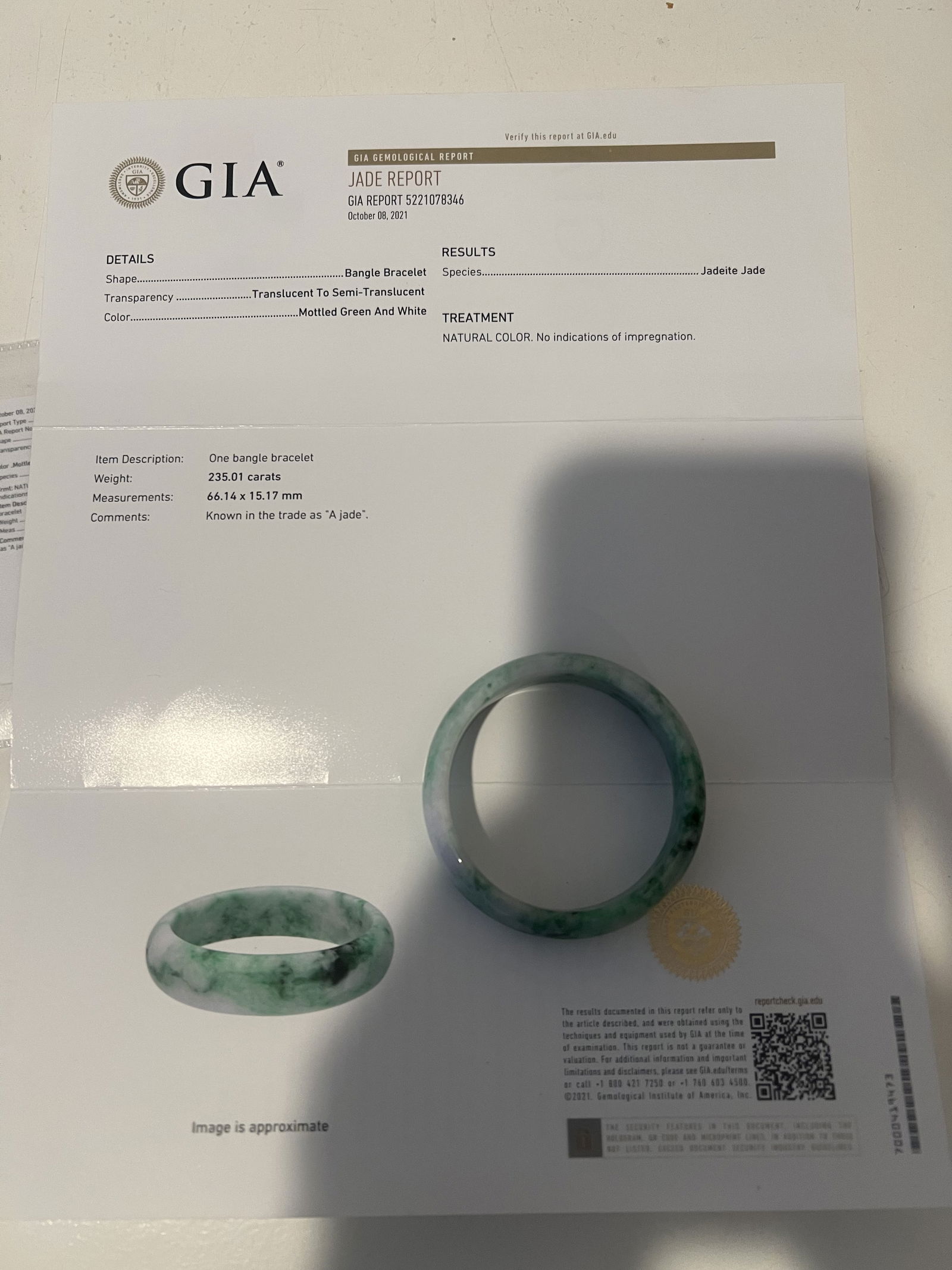 Natural Gia Certified jadeite Jade Bangle - 4