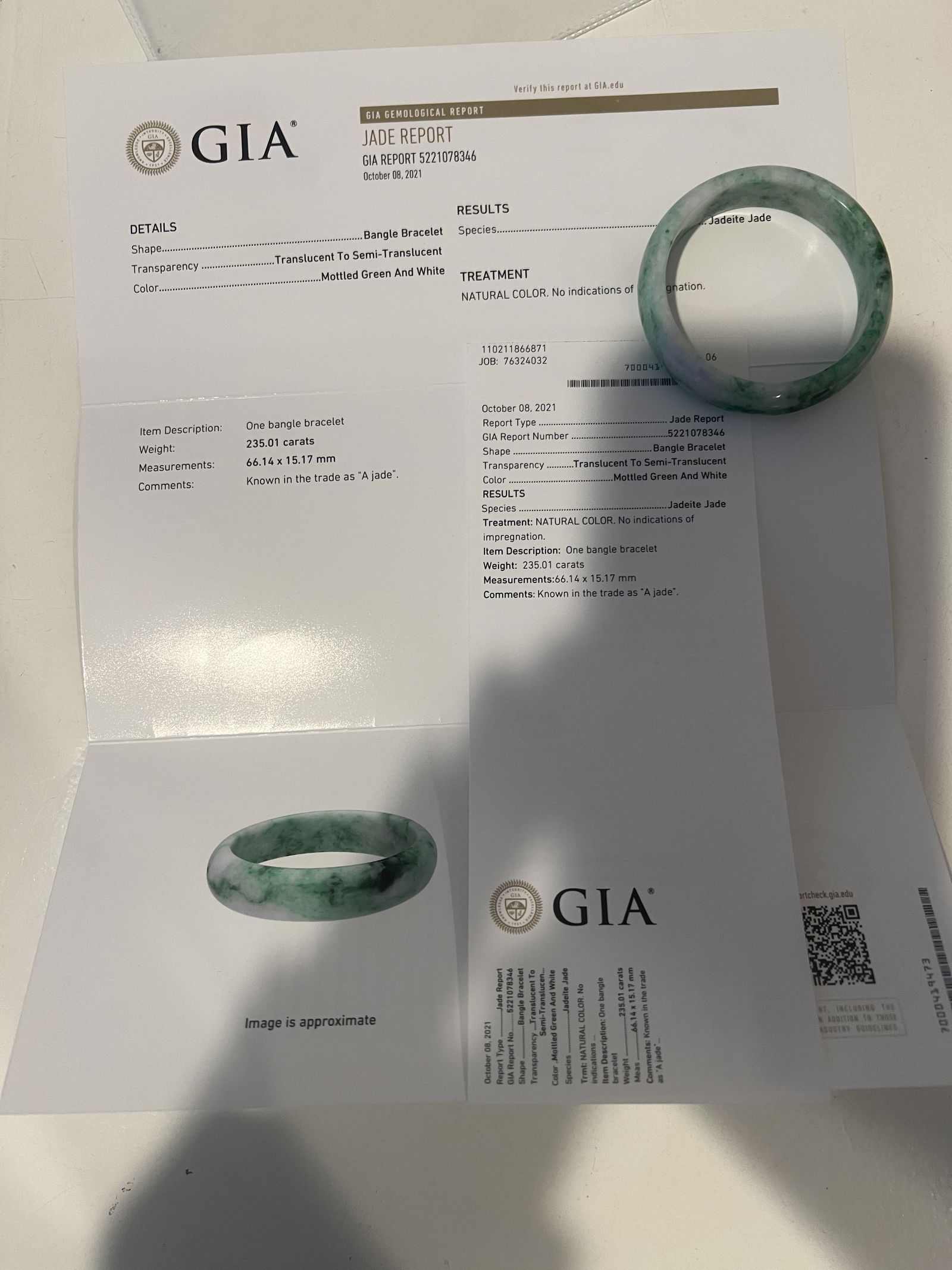 Natural Gia Certified jadeite Jade Bangle - 5
