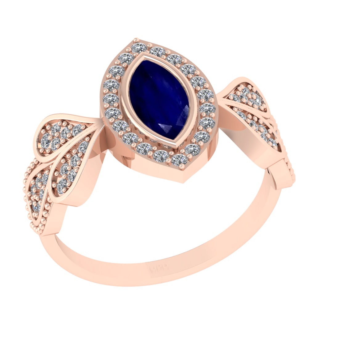0.83 Ctw VS/SI1 Blue Sapphire and Diamond14K Rose Gold Engagement Ring: Center Stone Weight : 0.50 Ctw (Marquise Cut) Center Stone Color :-Blue Sapphire Center Stone Setting : Prong Side Diamond Weight Of Ctw 0.33 Ctw Color : J-K Clarity : VS/SI1 Stone Setting : Prong Met