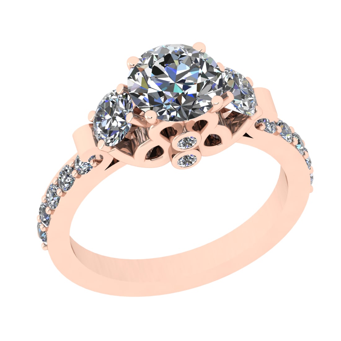 2.72 Ctw SI1/SI2 Diamond Prong Set 14k Rose Gold three Engagement Ring (1 of 2)
