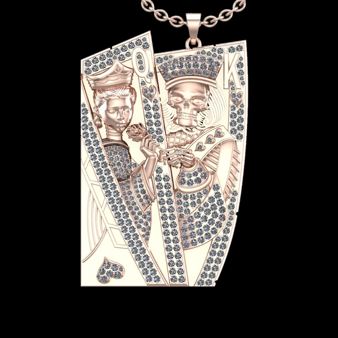 9.40 Ctw VS/SI1 Diamond Prong Set 18K Rose Gold Poker theme Necklace (ALL D: Total Diamond Weight : 9.40 Ctw (Round cut) Center Diamond Color :- G-H Center Clarity : VS/SI1 Stone Setting : Prong Metal Weight : Approx 14.90 Gram 18K Rose Gold Poker theme Necklace (ALL DIAMOND A