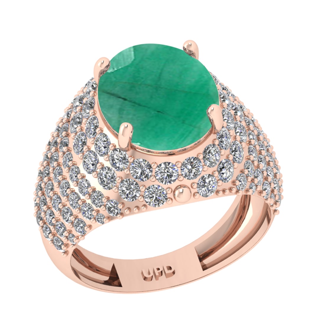 6.72 Ctw VS/SI1 Emerald And Diamond 14K Rose Gold Engagement Ring: Center Stone Weight : 4.50 Ctw ( Oval Cut ) Center Stone Color : Emerald Stone Setting : Prong Side Diamond Weight Of Ctw2.22 Ctw Side Stone Color : G-H Stone Clarity : VS/SI1 Stone Setting : Prong Me