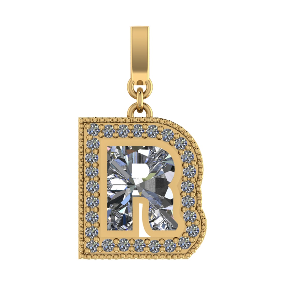 1.10 Ctw SI2/SI1 Diamond Prong Set 14k Yellow Gold Alphabet-R Pendant (ALL (1 of 1)