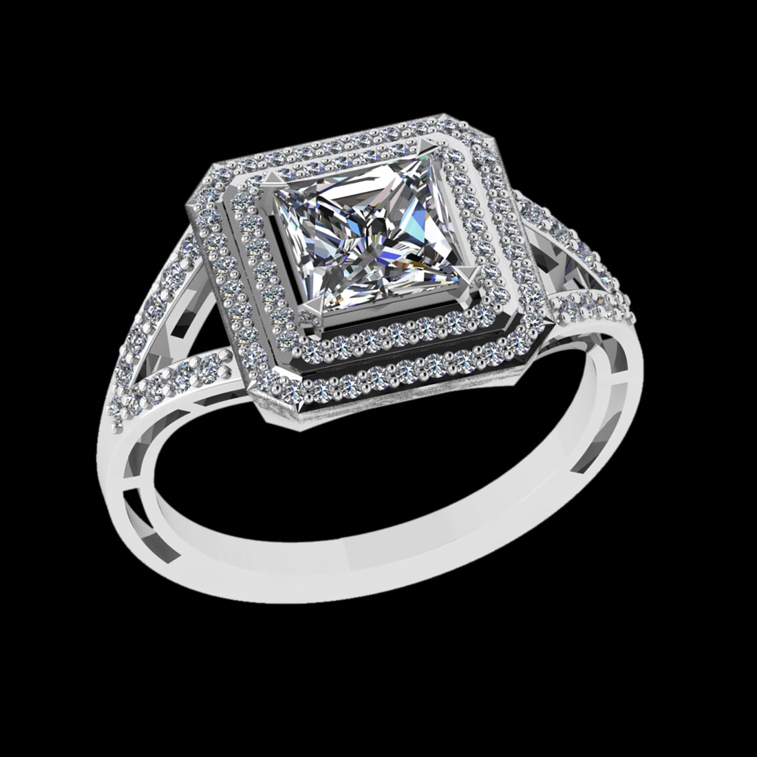1.64 Ctw VS/SI1 Diamond 14 K White Gold Engagement Ring (ALL DIAMOND ARE LA: Center Diamond Weight : 1.10 Ctw (Princess Cut) Center Diamond Color :-G-H Center Stone Setting : Prong Clarity : VS/SI1 Total Weight Of Ctw 0.54 Ctw Color : G-H Clarity : VS/SI1 Stone Setting : Prong