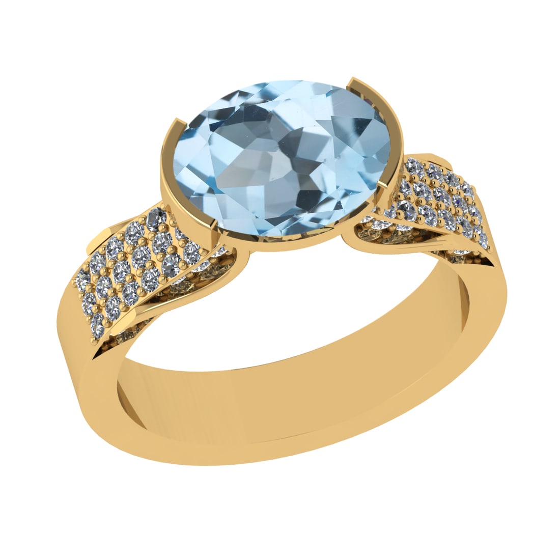 2.98 Ctw VS/SI1 Blue Topaz And Diamond 14K Yellow Gold Engagement Ring( ALL: Center Stone Weight : 2.50 Ctw ( Oval Cut ) Center Stone Color : Blue Topaz Stone Setting : Prong Side Diamond Weight Of Ctw 0.48 Ctw Side Stone Color : J-K Stone Clarity : VS/SI1 Stone Setting : Pron
