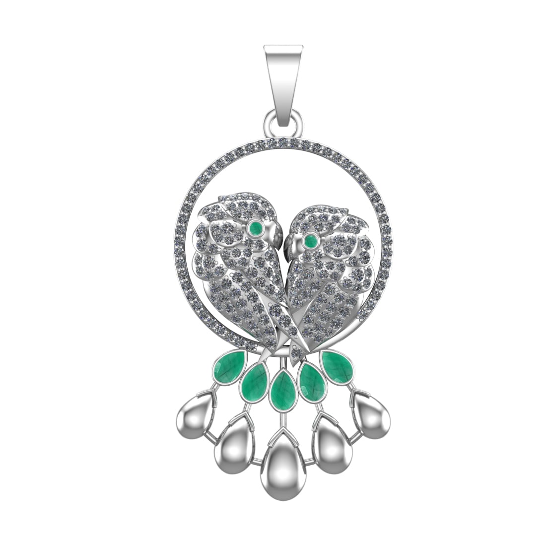 3.73 Ctw VS/SI1 Emerald and Diamond 14k white Gold Pandant (ALL DIAMOND ARE: Center Stone Weight :-1.28 Ctw ( Pear & Round Cut) Center Stone Color :-Emerald Center Stone Setting : Prong Side Diamond Weight Of Ctw :- 2.45 Ctw Color : G-H Clarity : VS/SI1 Daimond Setting :