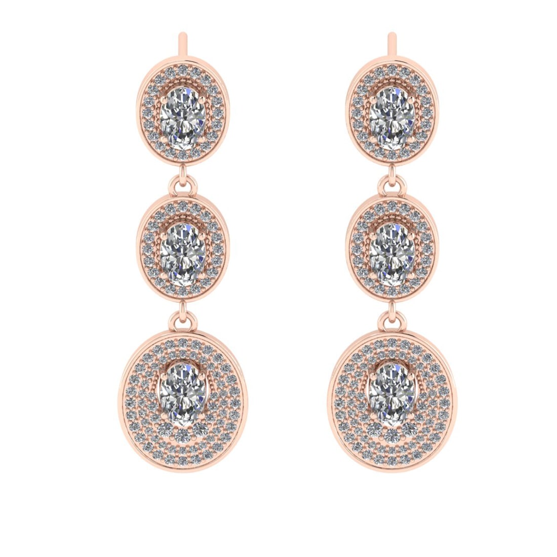 3.93 Ctw VS/SI1 Diamond 10K Rose Gold Dangle Earrings (ALL DIAMOND ARE LAB: Center Diamond Weight : 3.00 Ctw (6 pec Oval Cut) Color : J-K Clarity : VS/SI1 Setting : Prong Side Weight Of Ctw 0.93 Ctw Color : J-K Clarity : VS/SI1 Stone Setting : Prong Metal Weight : Approx