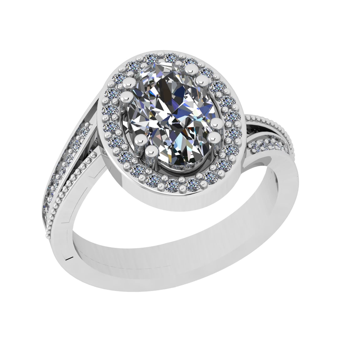 2.30 Ctw SI1/SI2 Diamond Prong Set 14k white Gold Engagement Ring: Center Daimond Weight :-2.00 Ctw ( Oval Cut) Color : G-H Clarity : SI1/SI2 Side Diamond Weight Of Ctw 0.30 Ctw Color : G-H Clarity : SI1/SI2 Daimond Setting : Prong Metal Weight : Approx 5.37 gram 14k