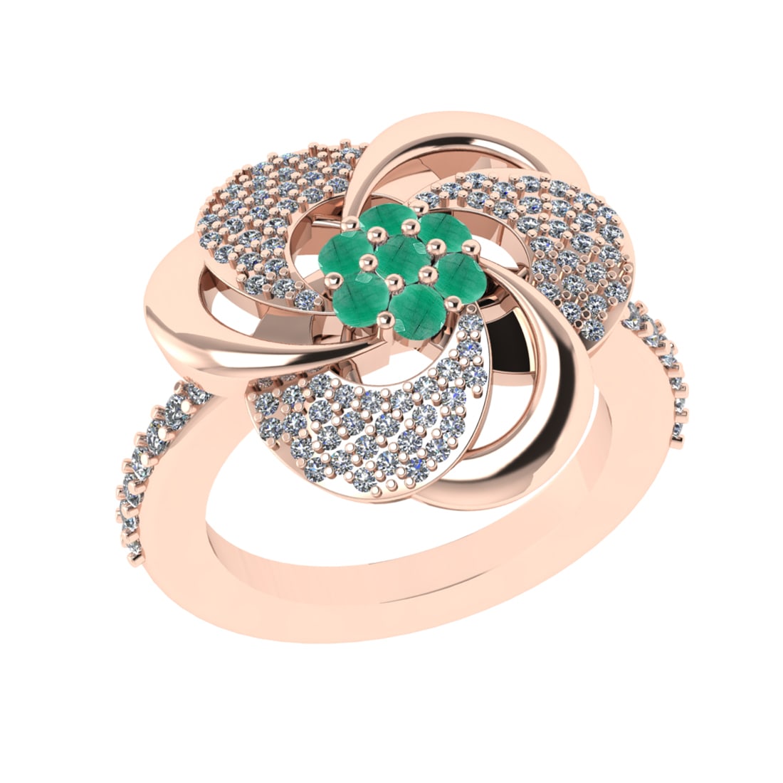 0.90 Ctw VS/SI1 Emerald and Diamond 14k Rose Gold Engagement Ring (ALL DIAM: Center Stone Weight :-0.27 Ctw ( Round Cut) Center Stone Color :-Emerald Center Stone Setting : Prong Side Diamond Weight Of Ctw :- 0.63 Ctw Color : J-K Clarity : VS/SI1 Daimond Setting : Prong Metal