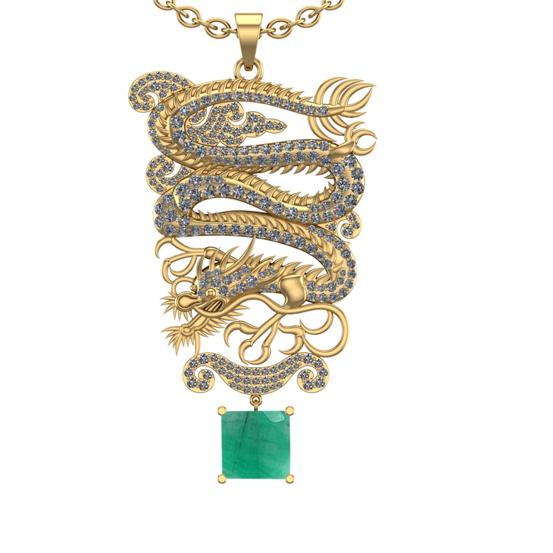 6.40 Ctw VS/SI1 Emerald and Diamond Prong Set 14K Yellow Gold Pendant (ALL: Center Stone Weight : 2.50 Ctw (Princess Cut) Center Stone Color : Emerald Setting : Prong Side Weight Of Ctw 3.90 Ctw Color : J-K Clarity : VS/SI1 Stone Setting : Prong Metal Weight : Approx 37.10