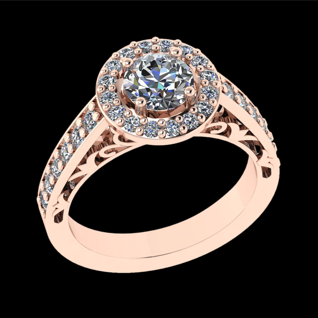 1.70 Ctw VS/SI1 Diamond Prong Set 18K Rose Gold Engagement Ring: Center Diamond Weight :-1.00 Ctw ( Round Cut) Color :- G-H Clarity : VS/SI1 Center Stone Setting : Prong Side Diamond Weight Of Ctw 0.70 Ctw Color : G-H Clarity : VS/SI1 Stone Setting : Prong Metal We