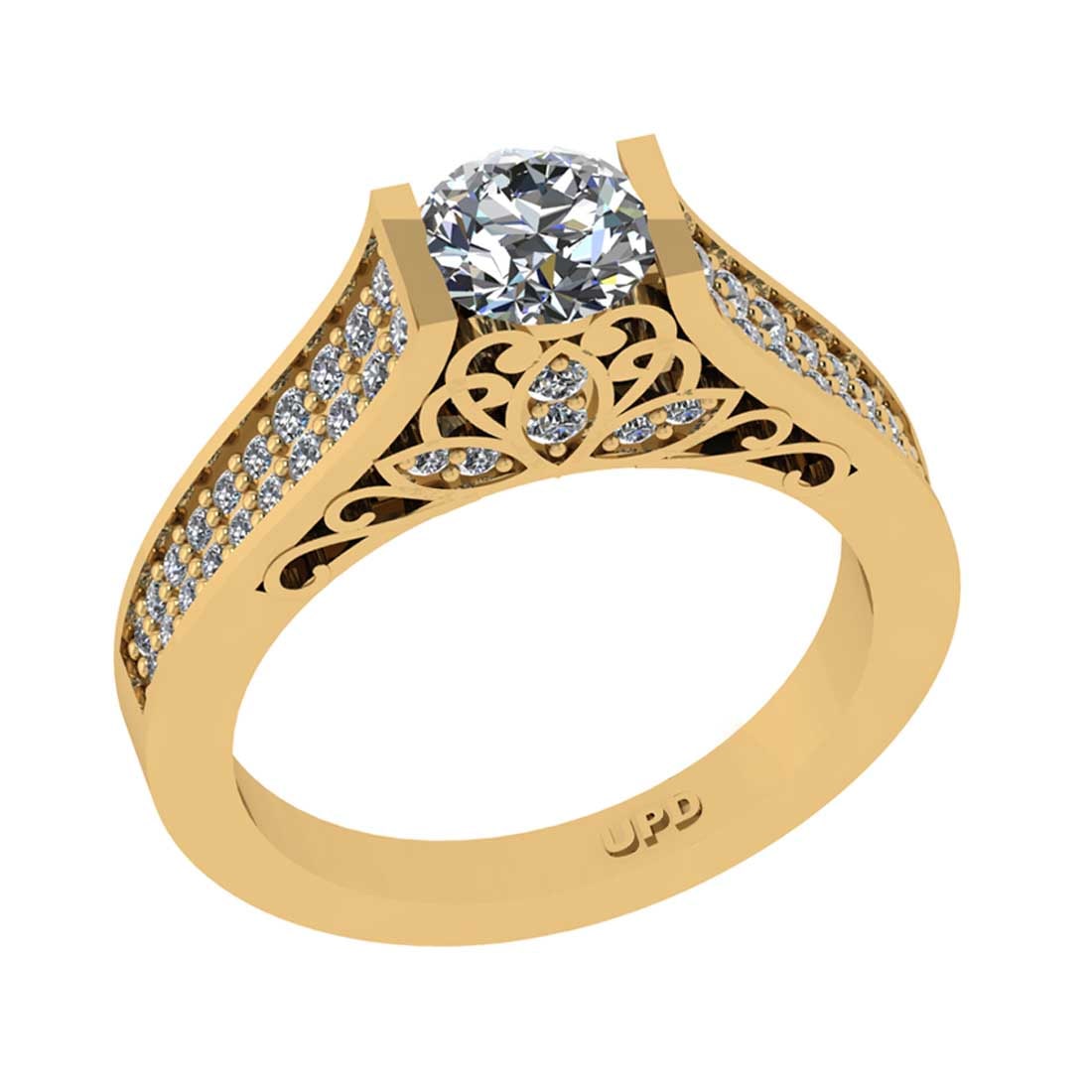 1.55 Ctw VS/SI1 Diamond 14K Yellow Gold Filigree Engagement Ring: Center Diamond Weight : 1.00 Ctw (Round Cut) Center Color :-G-H Center Stone Clarity :- VS/SI1 Center Stone Setting : Prong Side Stone Weight Of Ctw 0.55 Ctw Side Stone Color : G-H Stone Clarity : VS/