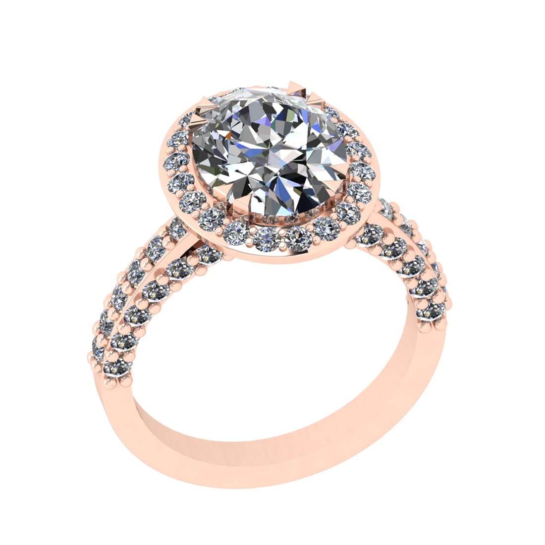 4.38 Ctw SI2/SI1 Diamond Prong Set 14k Rose Gold Engagement Ring: Center Daimond Weight :-2.88 Ctw ( Oval Cut) Color : G-H Clarity : SI2/SI1 Side Diamond Weight Of Ctw 1.50 Ctw Color : G-H Clarity : SI2/SI1 Daimond Setting : Prong Metal Weight : Approx 5.48 gram 14k