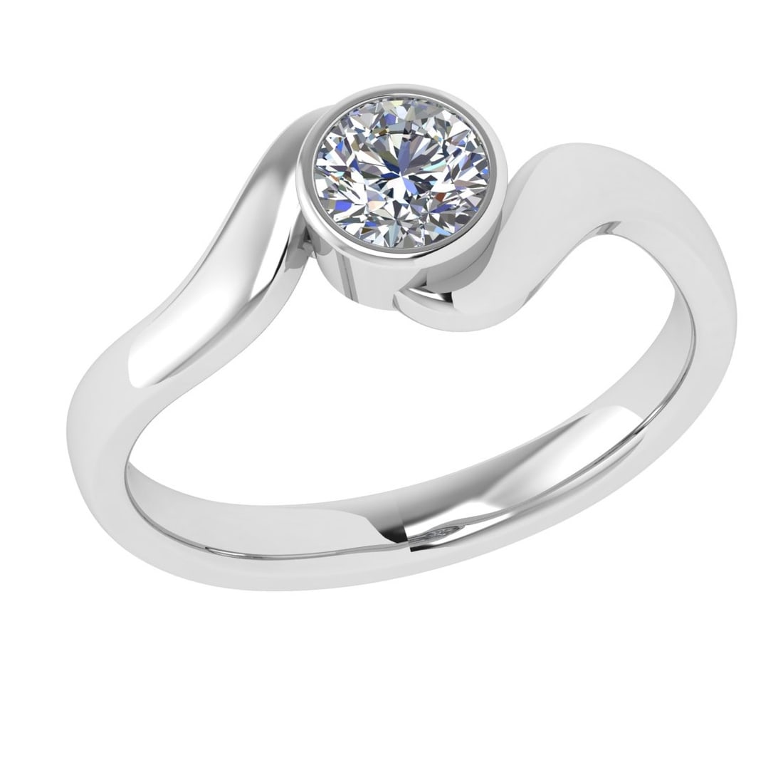 0.50 Ctw SI2/SI1 Diamond Bezel Set 14k white Gold Solitaire Ring (1 of 1)